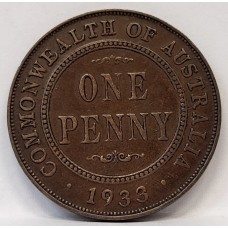 AUSTRALIA 1933/2 . ONE 1 PENNY . VARIETY . OVERDATE . DARK TONE